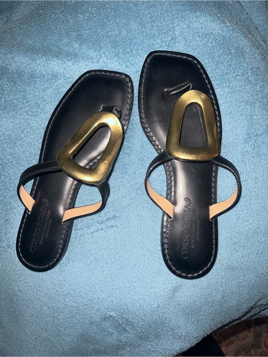 Corso roma 9 Shoes - Vero Cuoio Black Leather Slide Sandals with Gold Accent